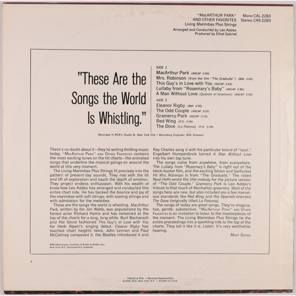 Living Marimbas Plus Strings – MacArthur Park And Other Favorites - 12" Vinyl LP - Picture 2 of 8